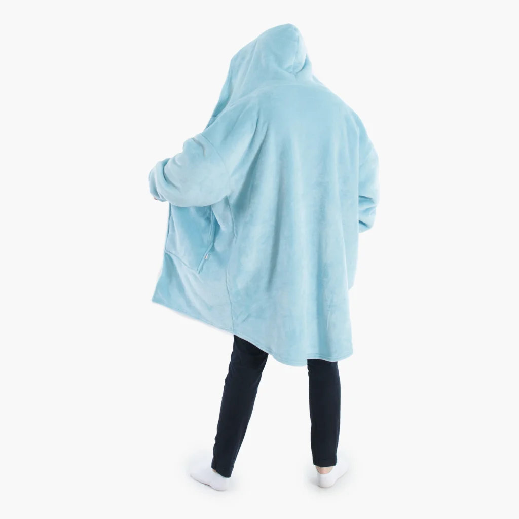 Lichtblauwe hoodie deken met rits